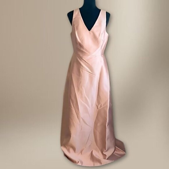 Alfred Sung A Line Gown Sleeveless V-Neck Satin Twill Toasted Sugar Pink W 12 - Picture 2 of 11